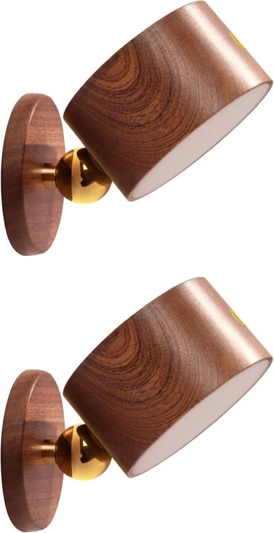 KZQ Wandlamp - Houten wandlamp - Draadloze nachtlamp - Oplaadbare en dimbare LED-lamp - Magnetische 360° rotatie - Touchbediening - Set van 2 - Geschikt voor slaapkamers, studeerkamers, woonkamers, enz. - Sapele