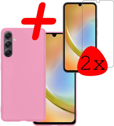 Hoesje Met 2x Screenprotector - Geschikt voor Samsung Galaxy A34 - Sterk & Shockproof - Back Cover - Siliconen Case - Telefoon Hoes - Lichtroze