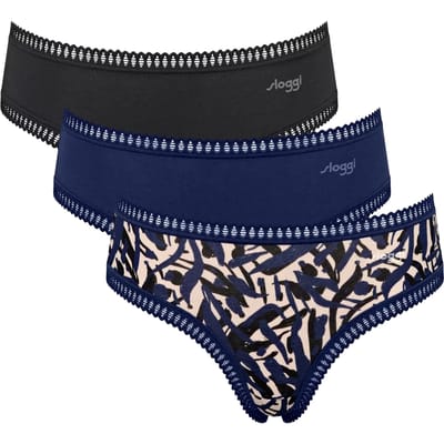 Sloggi Women GO Crush Hipster (3-pack) - dames slip - zwart - blauw - print