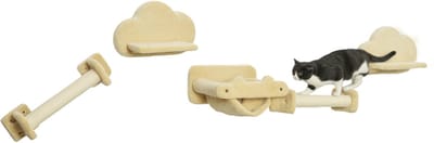 PawHut Katzen Kletterwand, 5-teiliges Katzentreppe mit 2 Kratzstämmen, 2 Plattformen, Klettern katzenkratzbaum mit Plüschbezug, Hängematte, für Innenräume, Beige