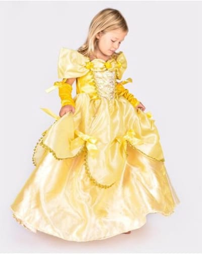 Den Goda Fen Verkleedkledij Belle - Jurk met arm handschoenen - 122-128cm - 6-8 jaar - Geel
