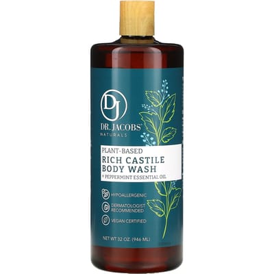 Dr. Jacobs Naturals, Vegetable Rich Castile Body Wash, Peppermint Essential Oil, 946 Ml (32 Oz) black