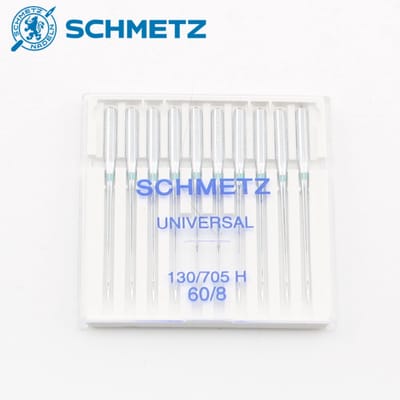 1 DOOSJE met 10 SCHMETZ UNIVERSELE NAAIMACHINENAALDEN van Hoge Kwaliteit, Model 130/705H, Maat 60/8