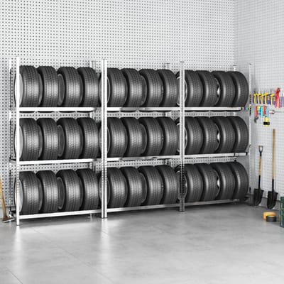 vidaXL - Bandenrekken - 3-laags - 3 - st - 110x40x200 - cm - staal - zilverkleurig