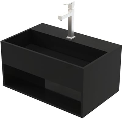 Solid Surface Wastafel – Onzichtbare Afvoer – 50x32,4x25 cm – Mat Zwart