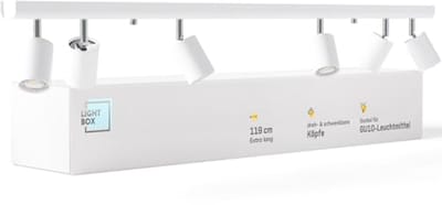 Plafondlamp met 6 Draaibare Spots | LED Verlichting voor Woonkamer, Keuken of Slaapkamer | 9 x 119 x 15 cm | GU10 Fittingen | Wit