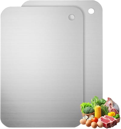 Dailygoods- Snijplank Titanium - Dubbelzijdige Snijplankset - Vaatwasmachinebestendig - Antislip - Roestvrij Staal - 23,5 x 14,5 cm - Vleessnijplank