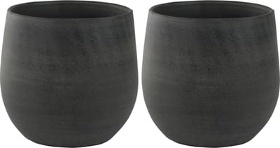 Ter Steege Plantenpot - 2x - keramiek - zwart - grafiet look - 22 x 20 cm