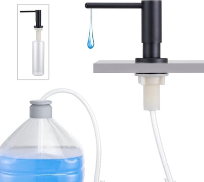 Ingebouwde zeepdispenser voor keukenwastafels met 500 ml fles en 1 m verlengslang, roestvrij staal, zwart, ideaal voor eenvoudig vullen en gebruiksgemak