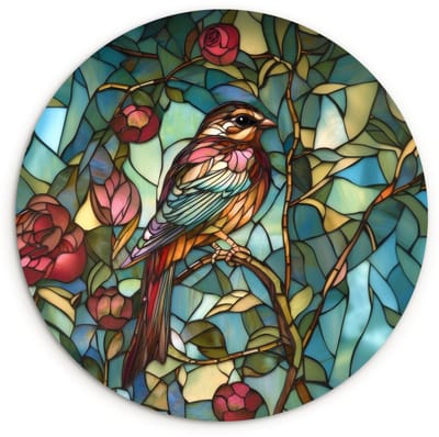 WallCircle® Wandcirkel 120x120 cm - Muurcirkel Vogel - Tak - Rozen - Mozaïek - Muurdecoratie woonkamer - Wanddecoratie slaapkamer - Kamer decoratie accessoires - Ronde schilderijen XXL