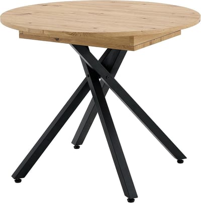 Uittrekbare ronde eettafel met opvouwbare metalen poten - Wit, 90-120 x 90 x 75 cm