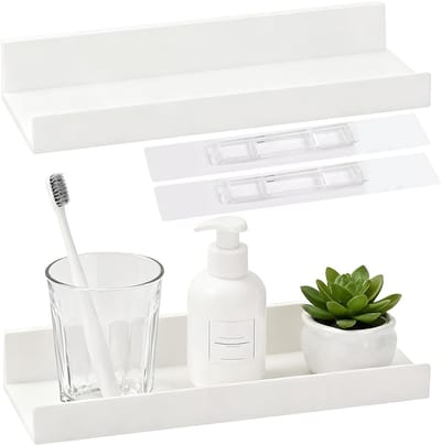 Wandplank zonder boren - 2 stuks, zwevende planken van 27 cm, zelfklevende planken voor keuken, badkamer en woonkamer