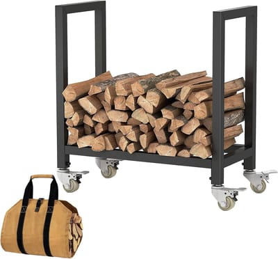 Haardhout Rek - Houtopslag Brandhouthouder - Haardhout Opslaan - Verhoogd Ontwerp - 65x30x68 cm - Zwart