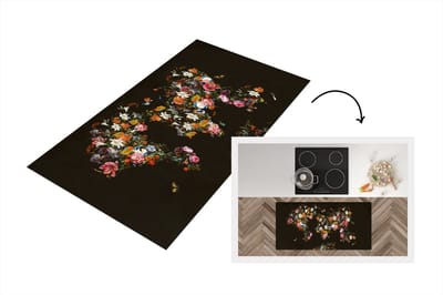 Keukenloper - Loper keuken - Kaart - Bloemen - Zwart - 120x60 cm - Keukenloper vinyl