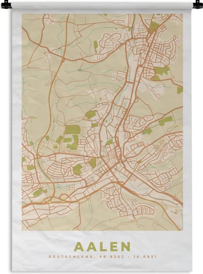 Wandkleed - Wanddoek - Plattegrond - Kaart - Aalen - Vintage - Stadskaart - 120x180 cm - Wandtapijt