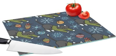 Glazen Snijplank - 39x28 - Katten - Sneeuw - Kerstbal - Patronen - Snijplanken Glas
