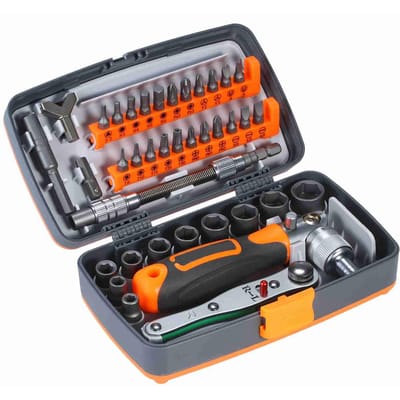 Jeu de 38 embouts de tournevis à cliquet de précision, kit de tournevis magnétiques, kit d'outils de réparation électronique avec arbre flexible orange