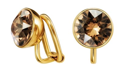 Traveller Clip Oorbellen - Oorclips Dames - Goudkleurig - Bruin kristal - Preciosa crystals - ø 10 mm - 157513