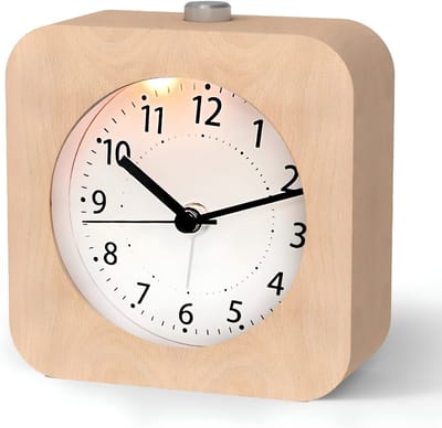 AHD® Wekker - Wekker Analoog - Wekker Analoog Zonder Tikgeluid - Houtkleur - Bruin- - 10cm x 4cm x 10cm