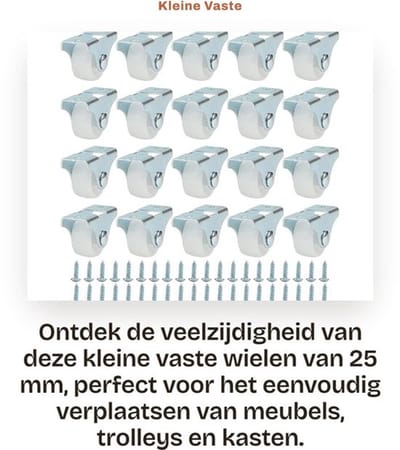 Vaste Wielen 25 mm - 20 Stuks - Niet-Draaibaar - Ladewielen - Meubelwieltjes - Duurzaam en Slijtvast - Meubelwielen