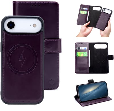 Casemania Echt Leren Hoesje Geschikt voor Apple iPhone 17 Air - Dark Purple - Geschikt voor MagSafe - Leer 2 in 1 Magnetisch Afneembare Book Case - Portemonnee Telefoonhoesje met Pasjeshouder