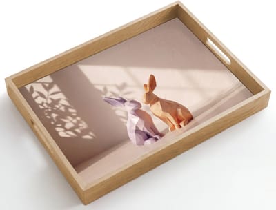 Dienblad hout 50x35 cm - Schootdienblad - Konijnen - Paars - Oranje - Abstract - Borrelplank rechthoek - Plateau dienbladen