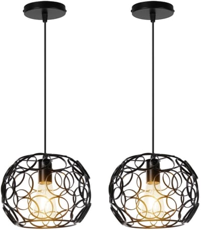 2 Stuks Hanglamp Moderne Plafondlamp E27 Metaal Kroonluchter voor Slaapkamer Eetkamer Keuken Zwart