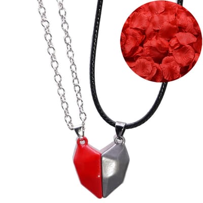 Magnetische Hartjes Ketting Set + Rozenblaadjes = Valentijn Cadeautje voor Hem en Haar - Valentijnsdag - Valentijn Cadeautje voor Mannen