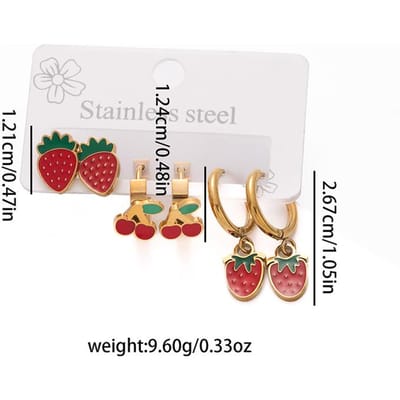 Boucles d'Oreilles Créoles avec Pendentifs Cerise Fraise en Acier Inoxydable Pour Femmes Mode Douce Bijoux d'Été Cadeaux Vente en Gros white
