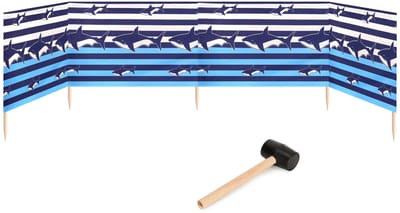 Garronda 5m Strand Windscherm Met Stokken - Windscherm Strand – Windscherm – Rubberen hamer – Strepen/Haaien – GD-EX-Wb-5m
