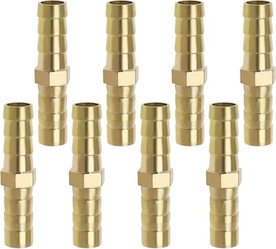 8 Stuks 8mm Messing Ribbel Slangfittingen Recht Koppeling voor Lucht, Water en Brandstofslangen