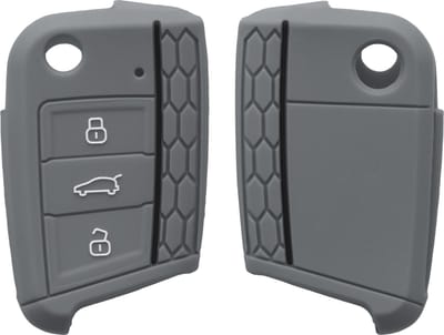 kwmobile autosleutel hoesje geschikt voor VW Golf 7 MK7 3-knops autosleutel hoes - Siliconen autosleutel behuizing - Auto sleutel case met honingraat - Sleuteletui in grijs / zwart