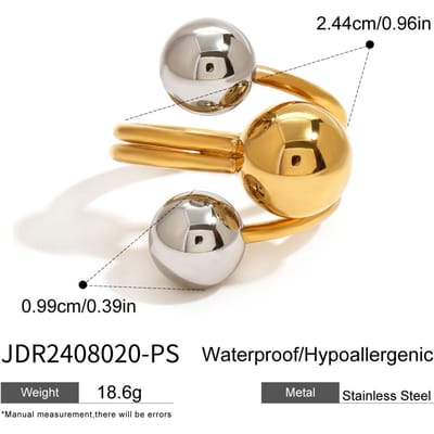Youthway roestvrijstalen ring met drie lagen en onregelmatige balvormige opening voor dames, trendy en charmant, anti-allergisch sieraad. beige