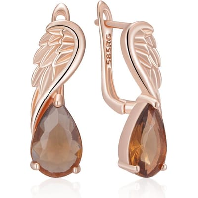 Glanzend Bruin Natuurlijk Zirkoon Engelse Oorbellen Voor Vrouwen Roségoud Kleur Vleugel Accessoires Hoge Kwaliteit Dagelijkse Sieraden beige