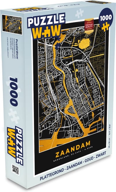 Puzzel Plattegrond - Zaandam - Goud - Zwart - Legpuzzel - Puzzel 1000 stukjes volwassenen - Stadskaart