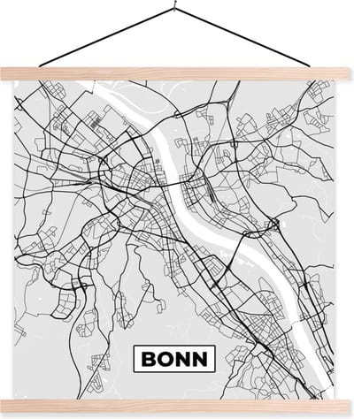 Posterhanger incl. Poster 40x40 cm - Schoolplaat - Kaart - Plattegrond - Bonn - Duitsland - Stadskaart - Textielposter - Blanke latten - Stadskaart