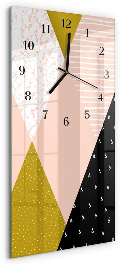 Tulup Wandklok - Patroon Wandklok Glas Met Motief - 30x60 cm - Veelkleurig Decoratieve Glazen Klok - Zwarte Handen - Rechthoekige Wandklok - Glazen Wandklok Design - Klok Glas Met Opdruk