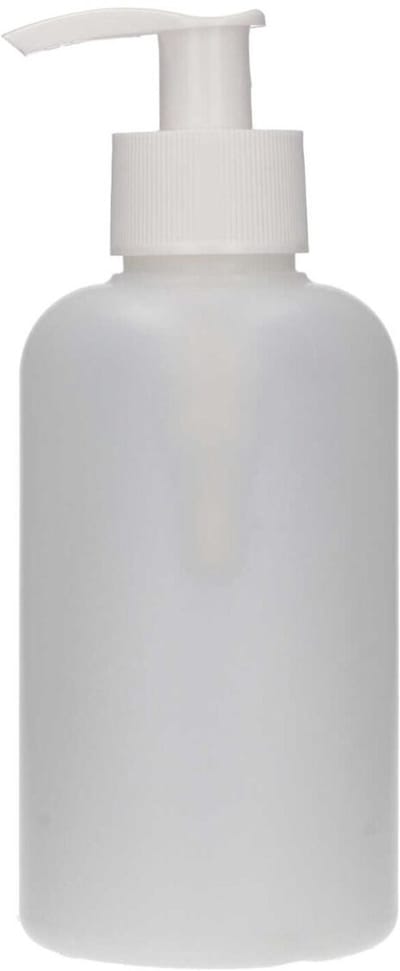 6 x 250 ml ronde fles HDPE mat doorzichtig + Dispenserpomp wit- BPA Vrij - Niet Breekbaar - Plastic Flesjes Navulbaar - Met Dop - Lege Flessen - 6 stuks