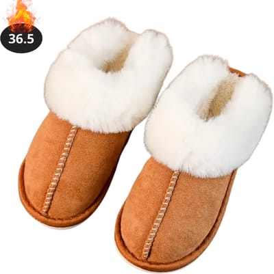 Nivard Warme Pantoffels - Sloffen - Slippers - Dames - Heren - Pluche - Maat 36.5 - Lichtbruin