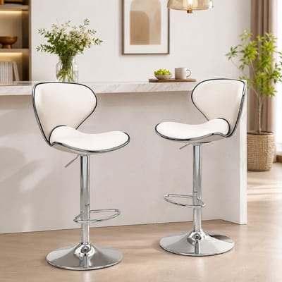 Aashly Barkruk Set van 2 – Verstelbare Kunstleren Barstoelen met Rugleuning & Voetensteun – Moderne Keukenkrukken voor Keukeneiland en Bar