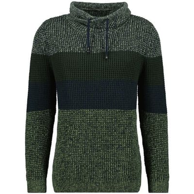 Ragman Trui Cotton Structure Knit Maseltov Collar Donker Groen / male