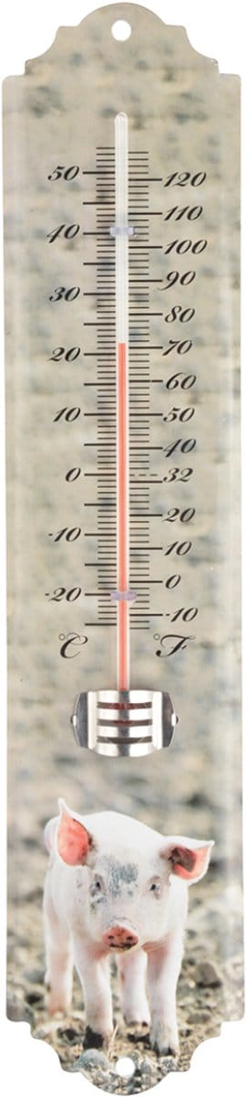 Thermometer varken 30 cm hoog - buitenthermometer - metaal - boerderijthema - temperatuur meten buiten - decoratief - tuindecoratie - metaal - om op te hangen - cadeau - geschenk - nieuwjaar - Kerst - verjaardag