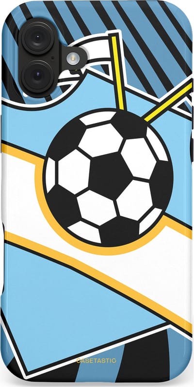 Casetastic hoesje geschikt voor Apple iPhone 16 Plus - MagSafe - Dubbellaagse bescherming - Kampioensbal - Fashion Case - Lichtblauw Zwart Wit