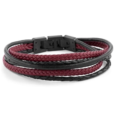 Leren Roy Armband in Zwart & Rood