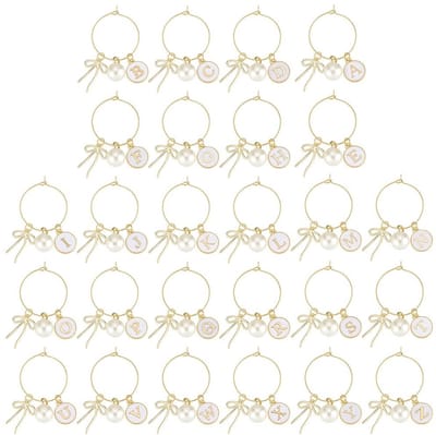 Dailygoods - 26 Stijlen Wijnglas Bedels met Alfabet en Parel voor Cocktail en Feestjes