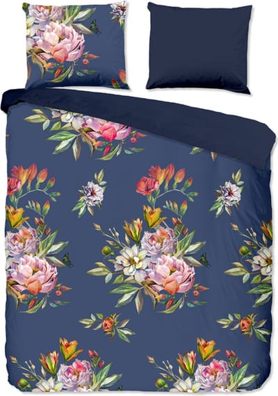 iSleep Chacha Dekbedovertrek (30324) - Katoensatijn - Eenpersoons - 140x200/220 cm - Blauw
