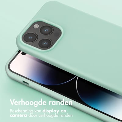 Selencia Hoesje - Geschikt voor Apple iPhone 14 Pro Max - Siliconen hoesje met afneembaar koord - Turquoise