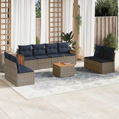 vidaXL - 9-delige - tuinbankset - met - kussens, - grijs - polyrotan