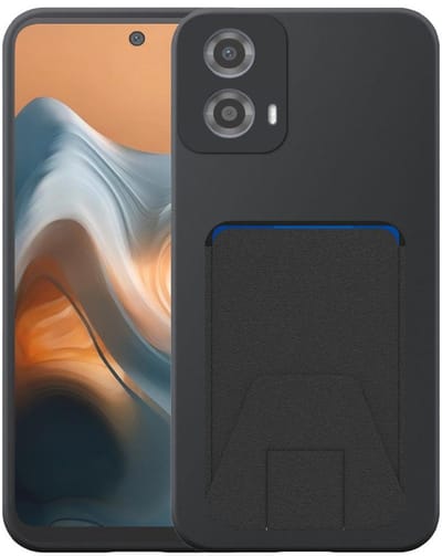 Geschikt voor Motorola Moto G34 / G45 Telefoonhoesje met Verstelbare Leren Pasjeshouder - Flexible Back Cover Case Siliconen TPU with Adjustable Leather Cardslot - Zwart - Smartphonica geschikt voor Motorola Moto G34;Motorola Moto G45