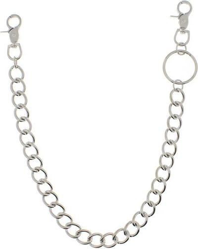 Dikke zware broekketting 75 cm lang zilverkleurig metaal 12 mm schakelketting met musketonhaak en sleutelring